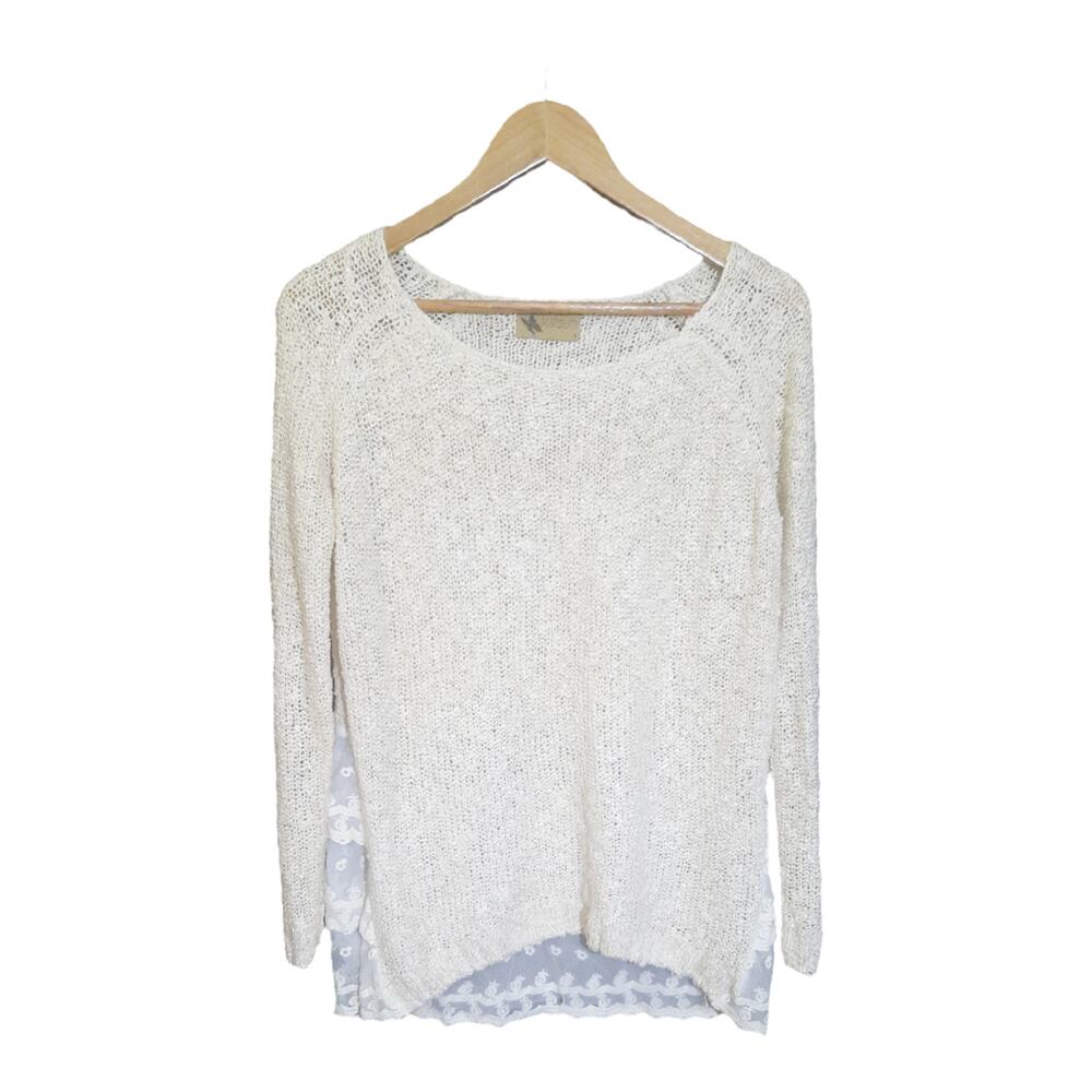 Katsumi Womens Lightweight Cream Lacy Long Sleeve Sweater Size Large